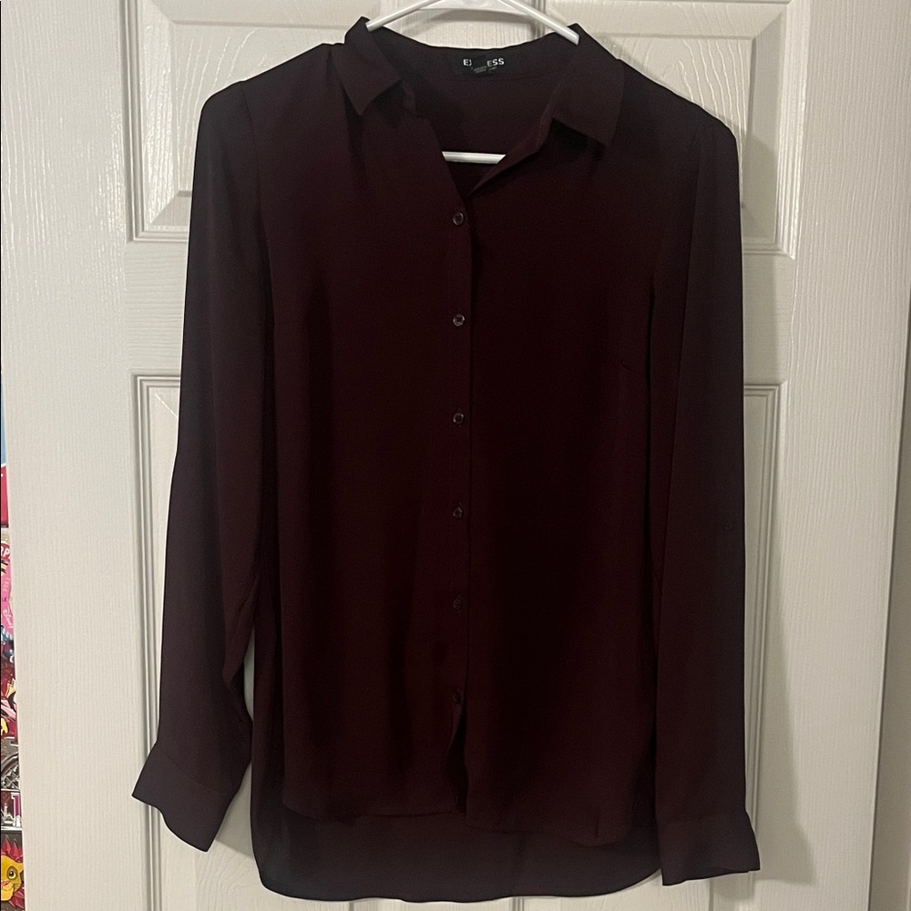 Elegant Burgundy Button-Up Blouse